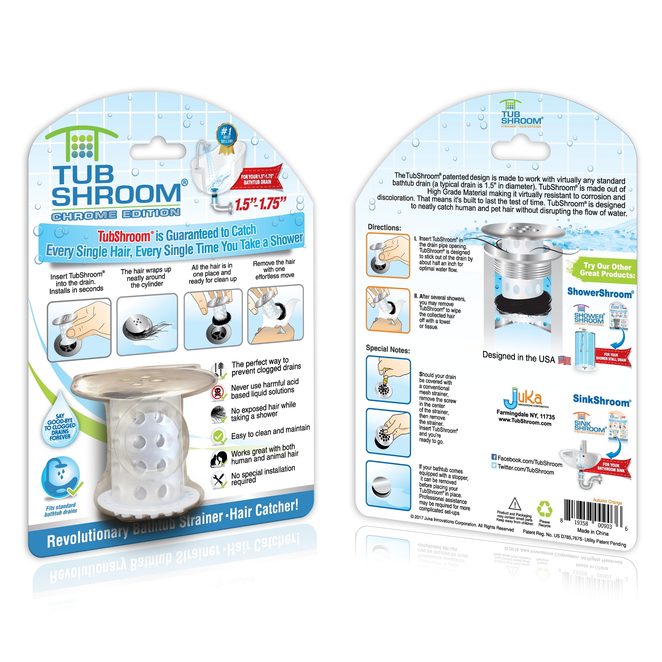 TubShroom Drain Protector Hair Catcher Basket Strainer with Overflow