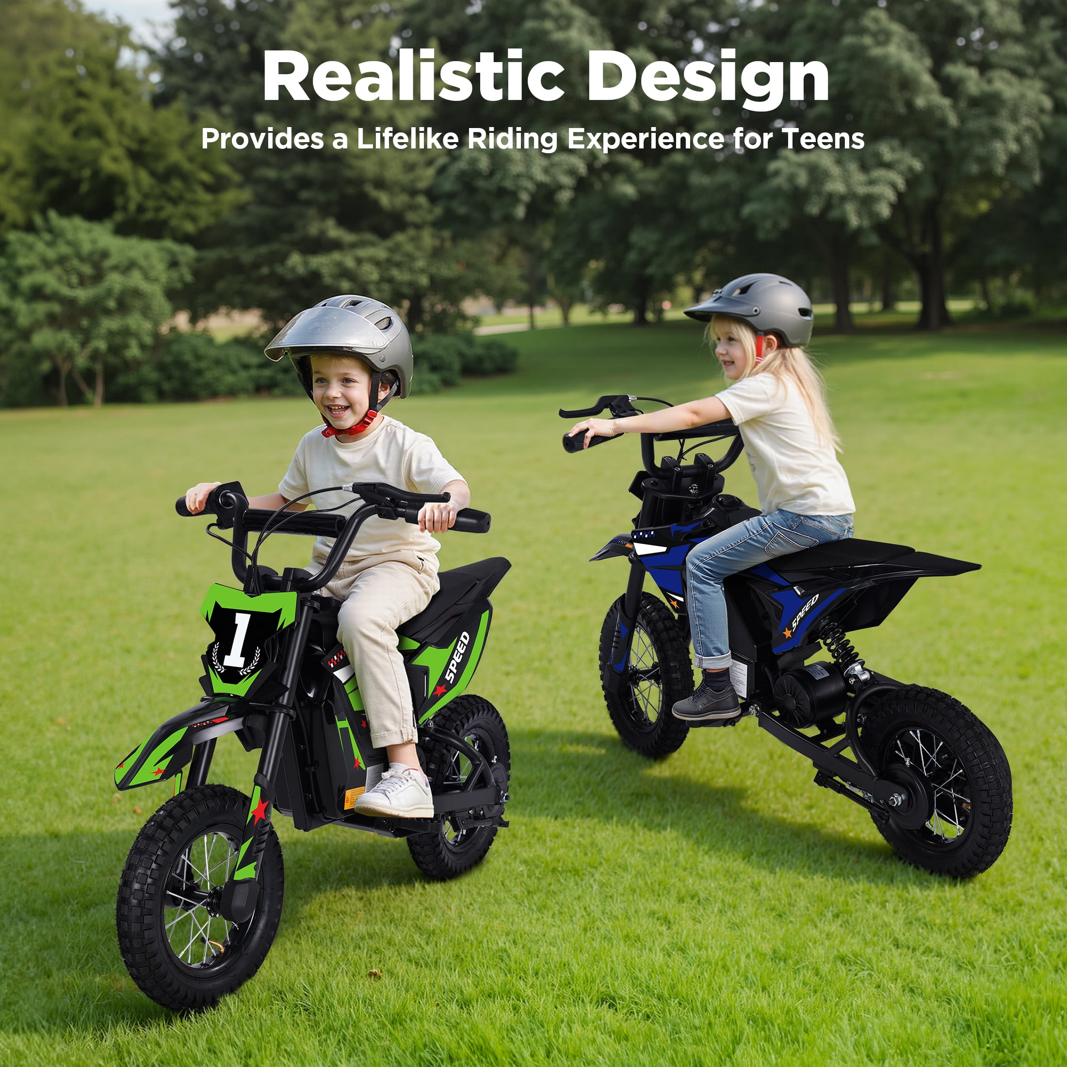 Wisairt 36V Kids Electric Dirt Bike, 15.5 mph High-Speed Electric Motorcycle Ride on Dirt Bike for Kids Aged 5-10, 133 lbs Max Load, 10-mile Range, Waterproof Seat, Twist Grip Throttle, Green