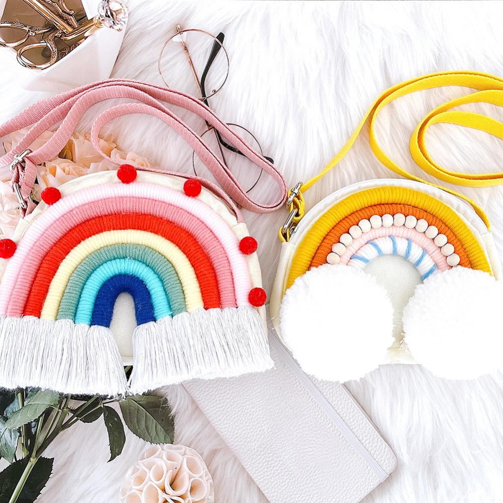 Cotton Woven Rainbow Bag With Tassel Children Rainbow Small Shoulder Bag Cute Coin Purse