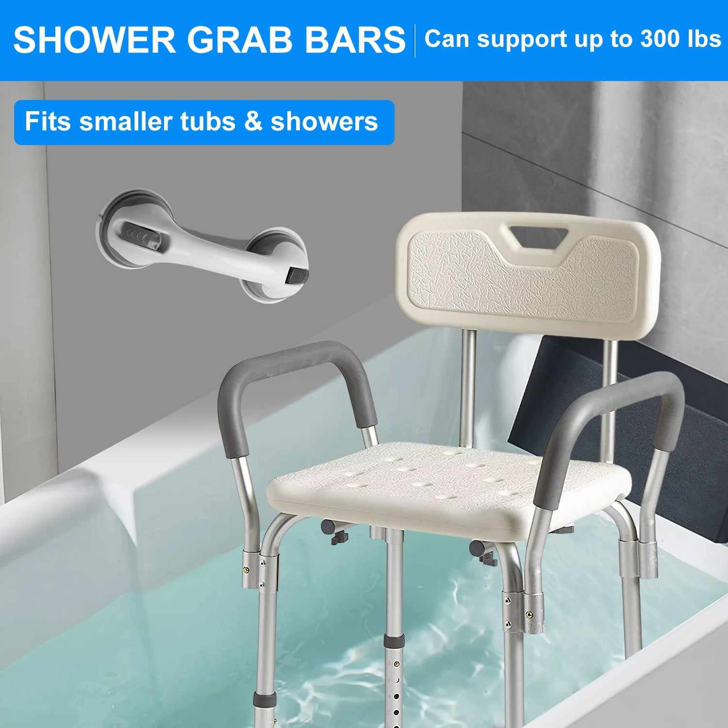 Shower Chair, Heavy Duty Shower Chair with Shower Handle, Adjustable Heights Portable Shower Chair Seat Bench, Anti-Slip Shower Bench Bathtub Stool for Elderly, Senior, Handicap & Disabled