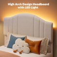 thumbnail image 5 of Pinmoco Twin Upholstered Bed Frame with Adjustable Arc-shaped Headboard, LED Platform Bed, Fabric Beige, 5 of 10