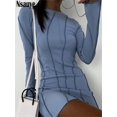 thumbnail image 1 of Nsauye-Vestido corto de punto con cuello redondo para mujer, minivestido Sexy a rayas para fiesta, a la moda, Y2K, 2022, 1 of 3