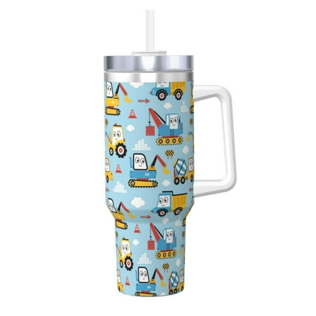 

Zeuib Building Truck Printed Insulated Stainless Steel Hot/Cold Coffee Cup 40oz Ice Bully With Handle Tumbler with Straw and Handle Insulated Water Bottle Travel Mug Cup