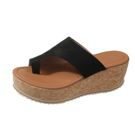 

Savings Clearance 2023! Thick Soled Leopard Print Casual Slip On Large Size Wedges