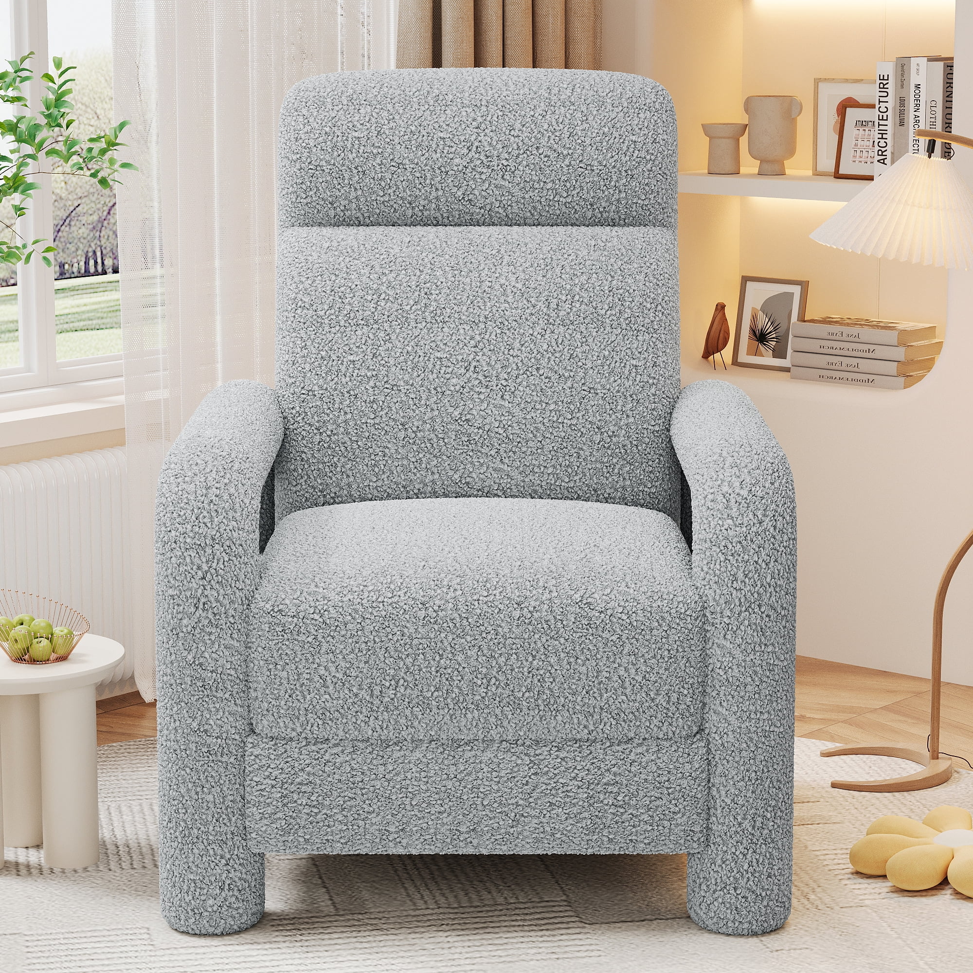 Euroco Teddy Fleece Push Back Recliner Chair, 3-Position Adjustable Armchair with Anti-Slip Legs & Ergonomic Design – Plush Accent Chair