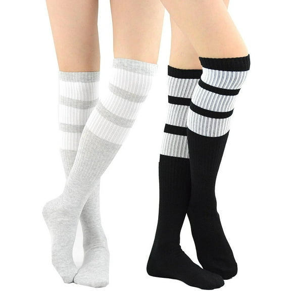 Teehee Women's Fashion Knee High Socks - 2 Pairs Pack (Dk Stripe)
