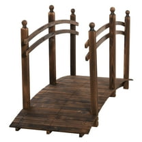 Fir Wood Garden Bridge - 7.5ft Arched Outdoor Bridge with Railings for Stream, Pond, Walkway - Carbonized Finish, 505lbs Capacity