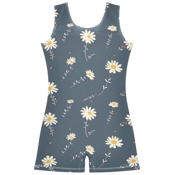 Gymnastics Leotard Sleeveless Dark and White Flower Stretchy Dance Bodysuit Breathable Athletic Ballet Yoga Outfit for Ages 3-14