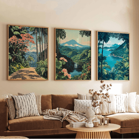 Costa Rica Tropical Landscape Travel Poster Set 3 Prints Set 3 , Poster Only