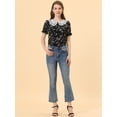 thumbnail image 2 of Unique Bargains Women's Peter Pan Collar Ruffled Bubble Short Sleeve Floral Blouse M Black, 2 of 6
