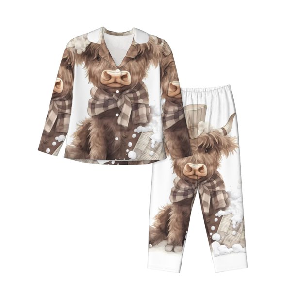 Balery C Conjunto de Pijama con Estampado para Mujer, Conjunto de Dos Piezas con Manga Larga, Ropa de Dormir Suave con Bolsillos, Pijamas Cómodos-Small