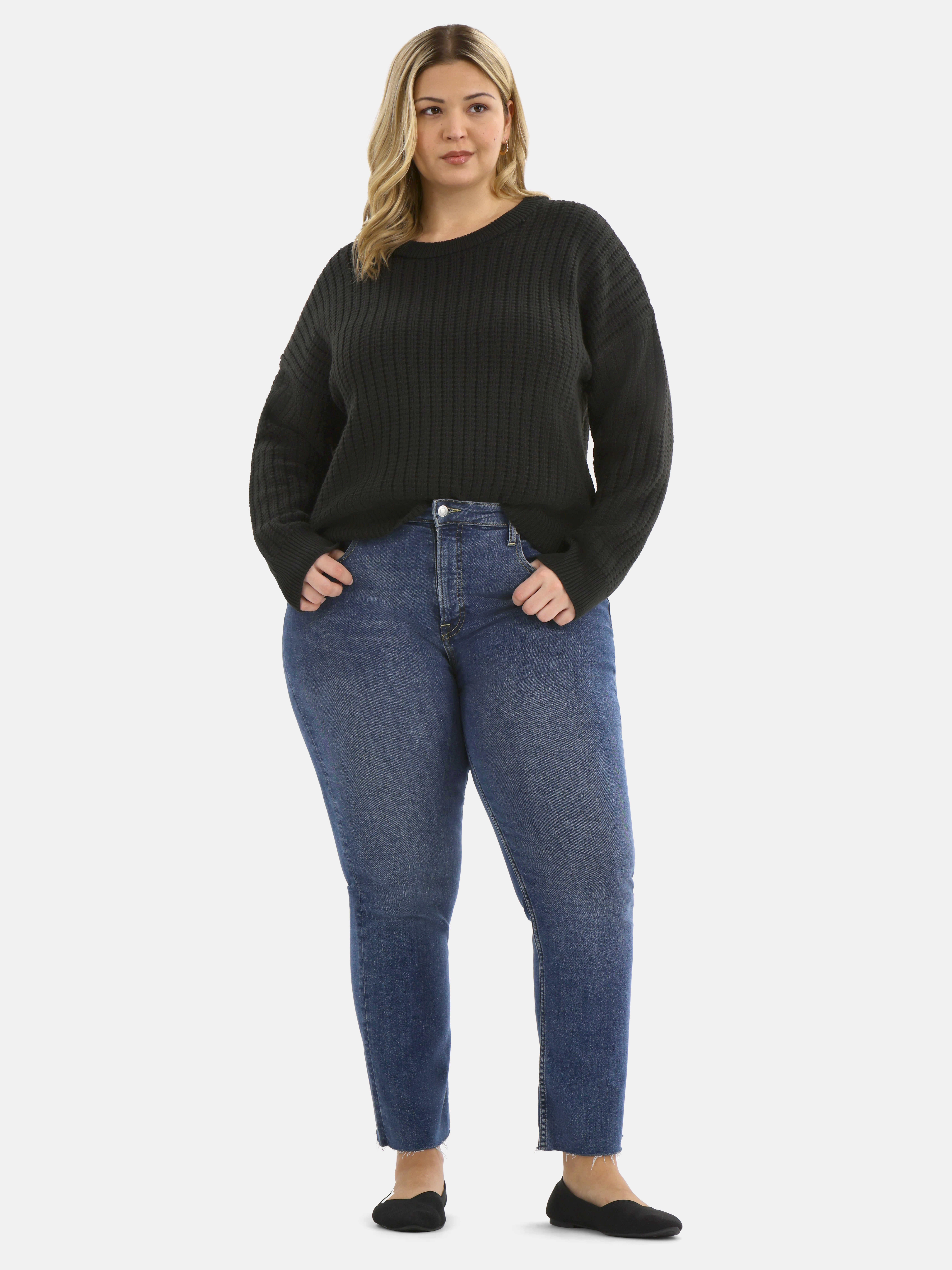Time and Tru Women's and Women’s Plus Textured Stitch Sweater, Midweight, Sizes XS-4X