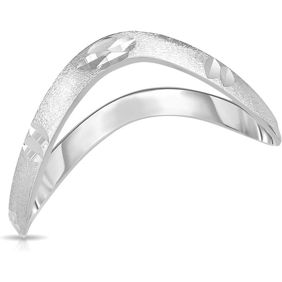 Floreo 10k White Gold 3mm Satin and Diamond Cut Finish Curved Waved Stackable Thumb Ring