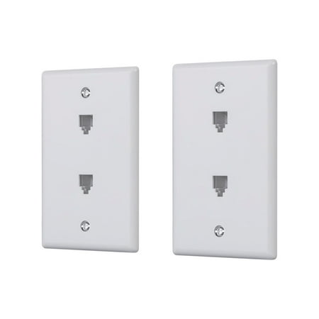 Duplex Phone Jack Wall Plates - Monoprice Duplex Phone Jack Plate - White (2 pack) | Terminating 4-conductor (4P4C) Phone Lines