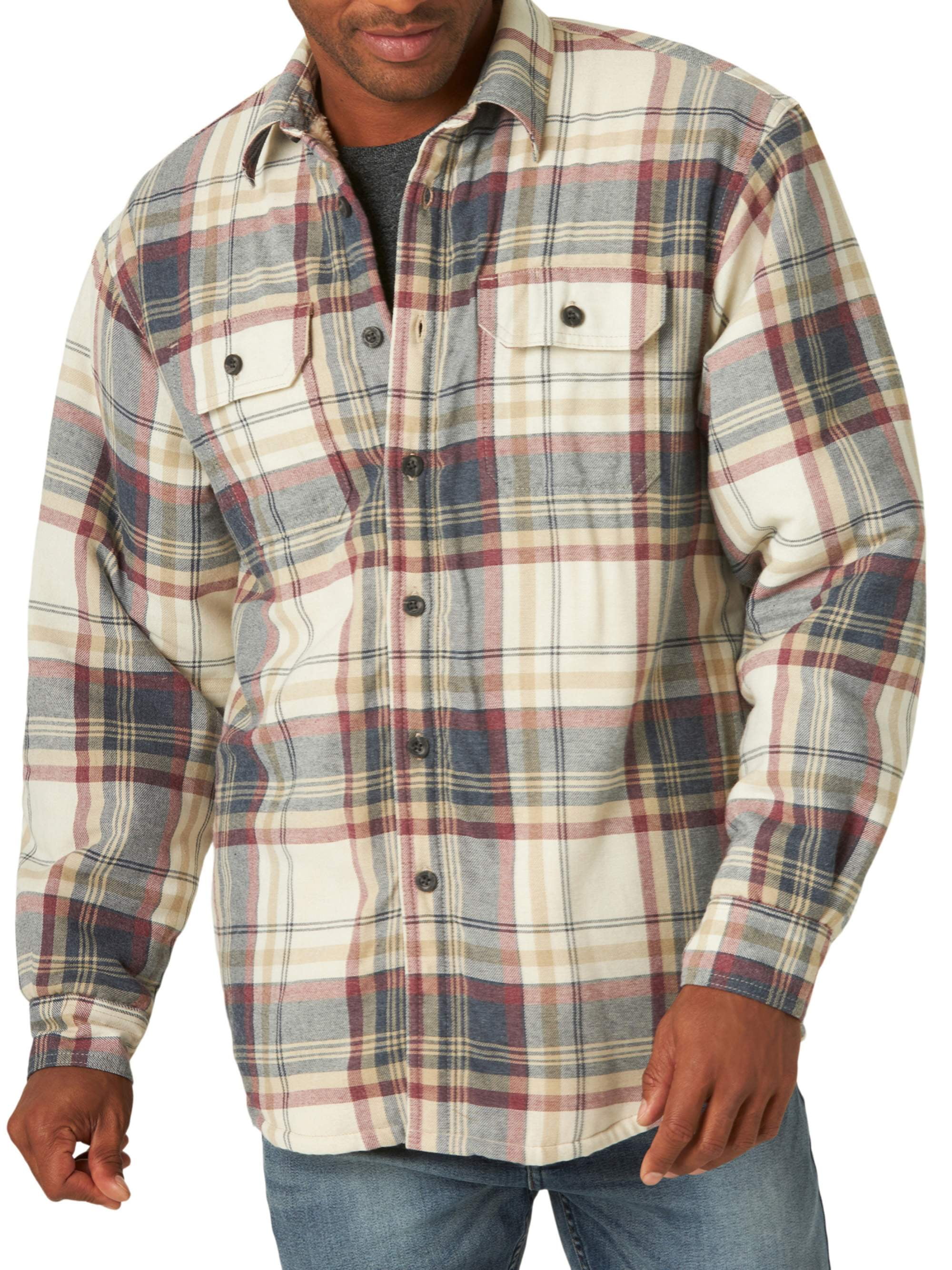 Wrangler Men's Sherpa Lined Flannel Heavyweight Shirt Jacket 