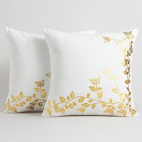Luxury Decorative Throw Pillow Covers 2-Pack with Metallic Botanical & Butterfly Accents, Soft Modern Cushion Cases for Sofa Couch Bed Living Room Home Decor – Cover Only