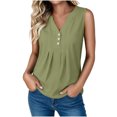 thumbnail image 2 of VBVC Women's Cotton Linen Sleeveless Blouse , Ladies' Half Button Pleated Tank Top , Casual V Neck Summer Shirt For Women, *Green , Large, 2 of 8