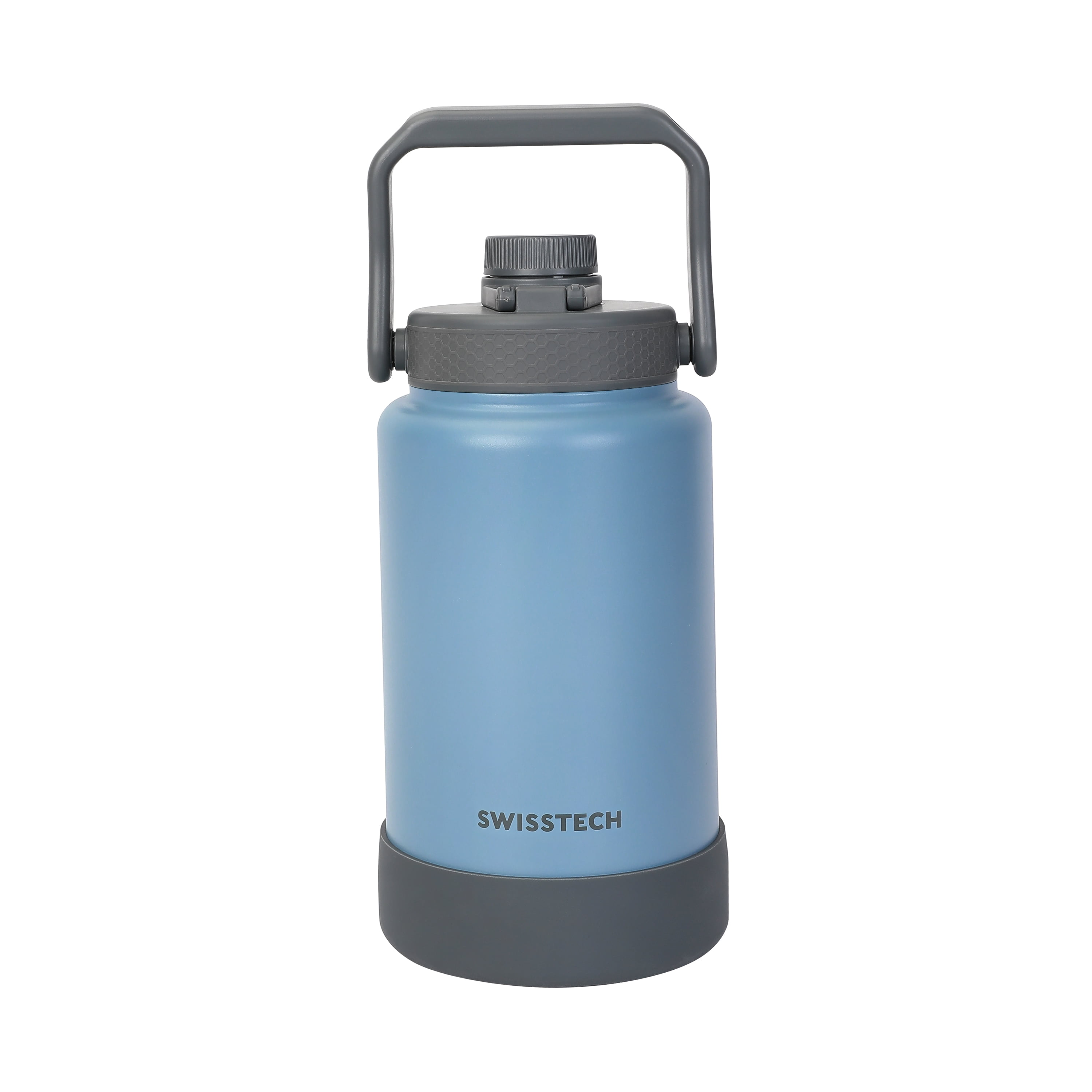 Swiss Tech 64oz Krug Stainless Steel Water Bottle Jug with Chug Cap and Silicone Boot, Blue