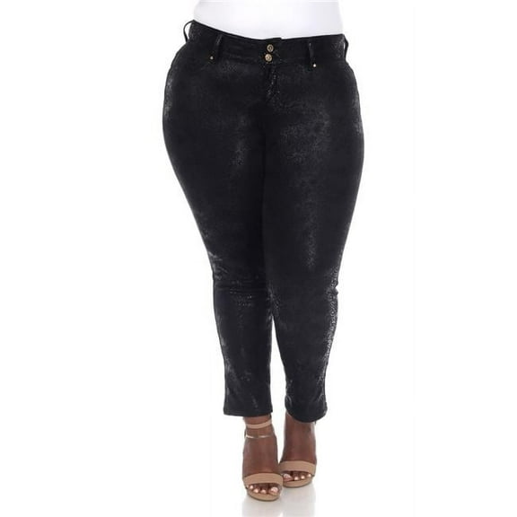 PS518-01-20 Plus Size Faux Suede Snake Print Pants, Black - Size 20