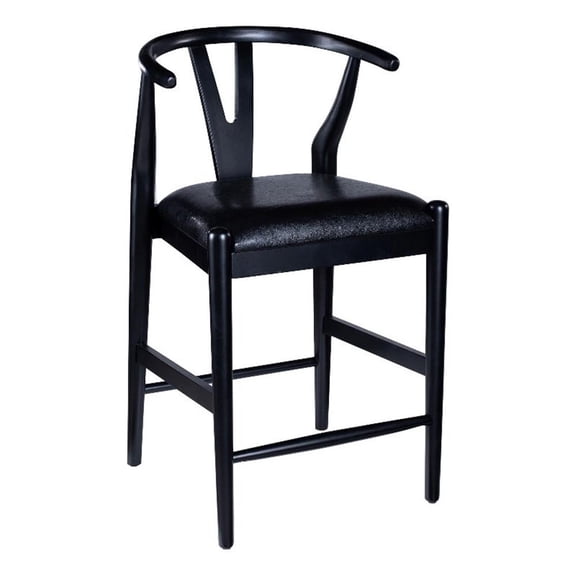 Cera Counter Stool Chair- Faux Leather Seat- Black Rubberwood