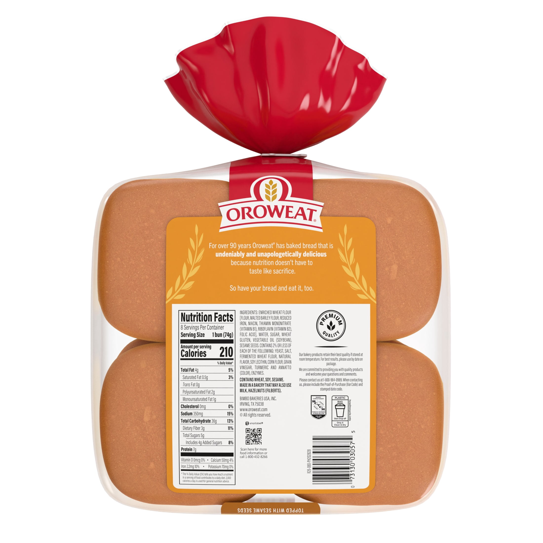 Oroweat Golden Seeded Buns, 8 count, White Hamburger Buns, 21 oz Bag