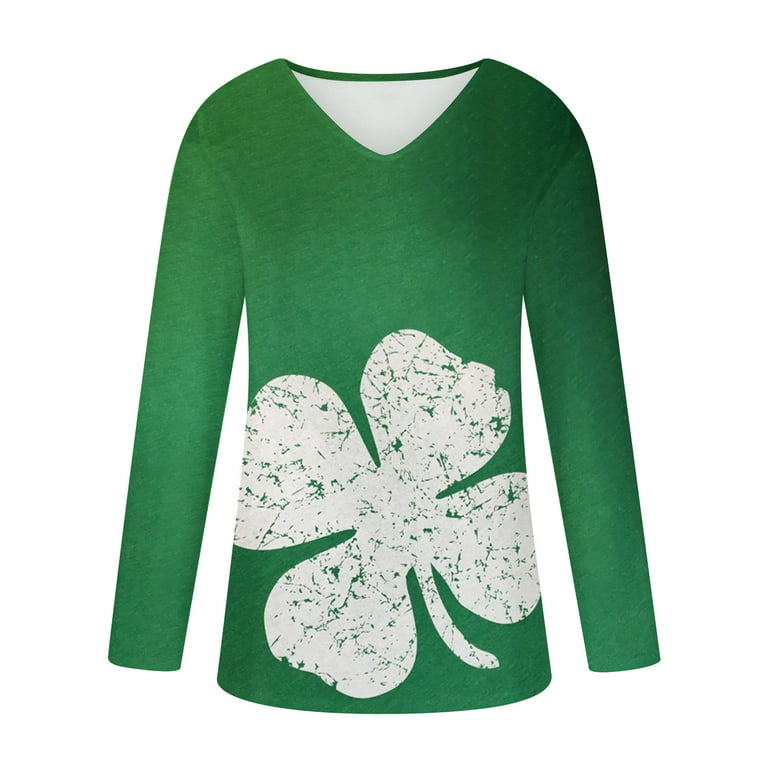 SRSTRAT Women's Sweatshirts St. Patrick's Day Loose Fit Trendy Long Sleeve V Neck Green Graphic Pullover Tops, Size: 4XL