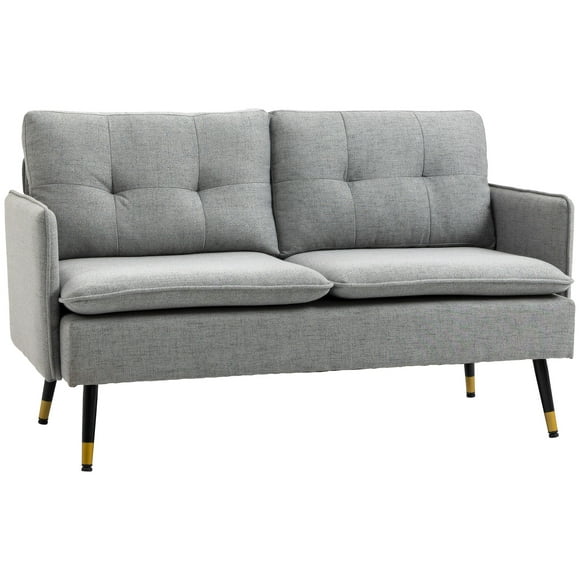HOMCOM 55" Loveseat Sofa for Bedroom, Modern Love Seats Furniture with Button Tufting, Upholstered Small Couch for Small Space, Grey