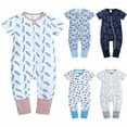thumbnail image 3 of Zwiiyzr Baby Boys Girls Cotton Jumpsuit Short Sleeve Pajamas Infant Graphic Zipper Romper Summer Outfits Gray, 3 of 3