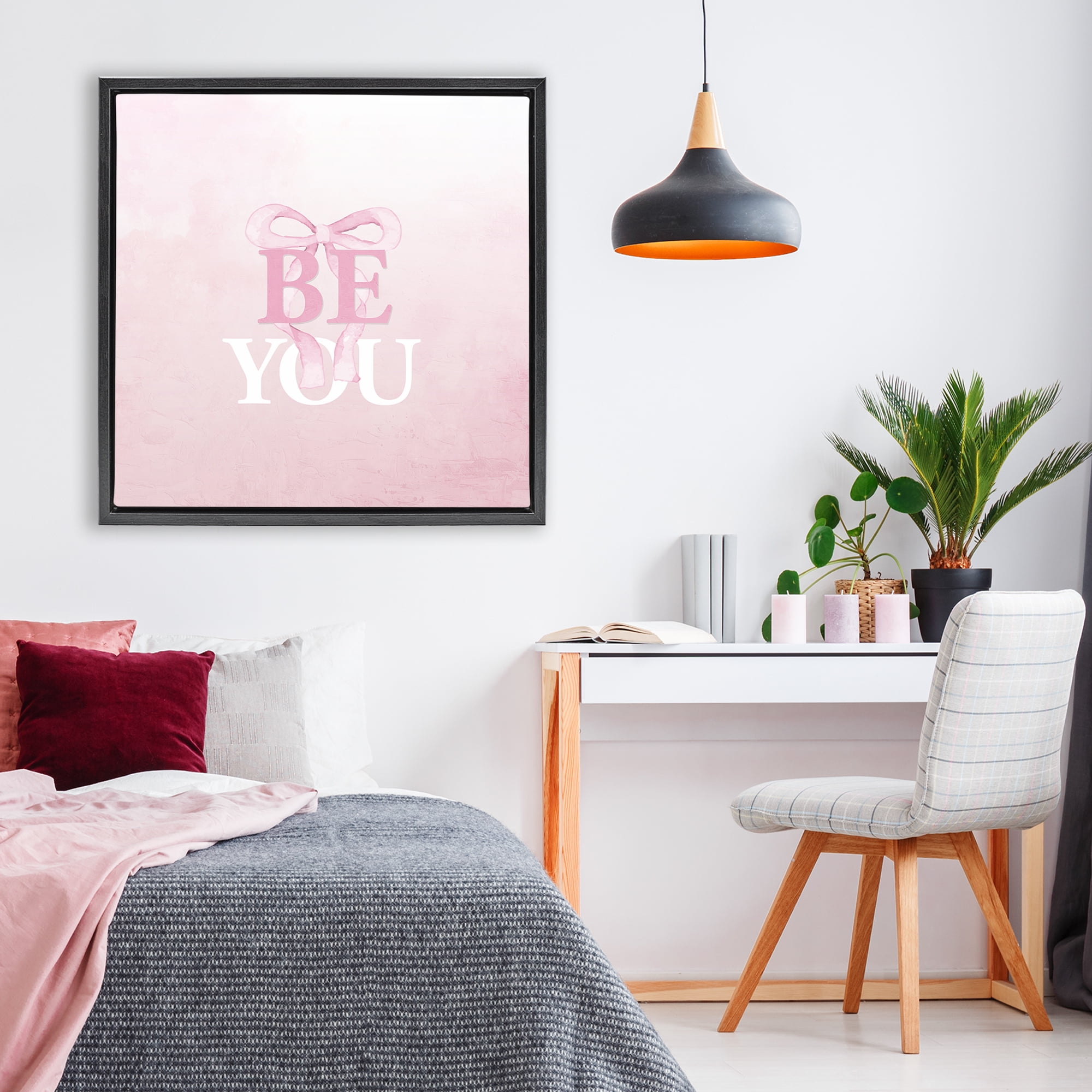 Feminine Be You Pastel Black Framed Floater Canvas Wall Art, design by Kim Allen