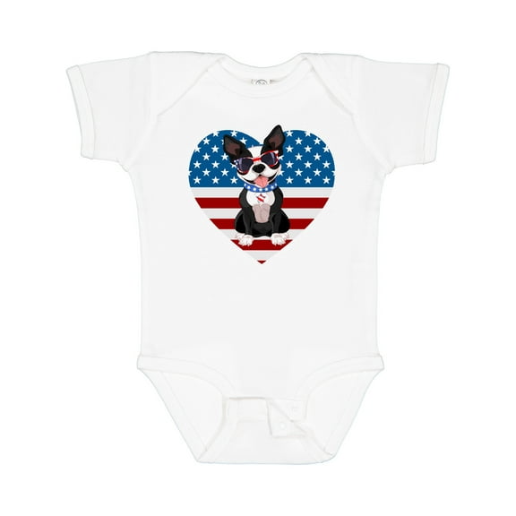 Inktastic Boston Terrier Dog US Flag July 4th Boys or Girls Baby Bodysuit