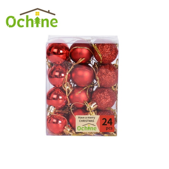 24PCS Shatterproof Plastic Balls Christmas Ornaments Mini Hanging Ball Decorations for Xmas Tree, Holiday, Wedding, Party (1.18" In Dia, Red)