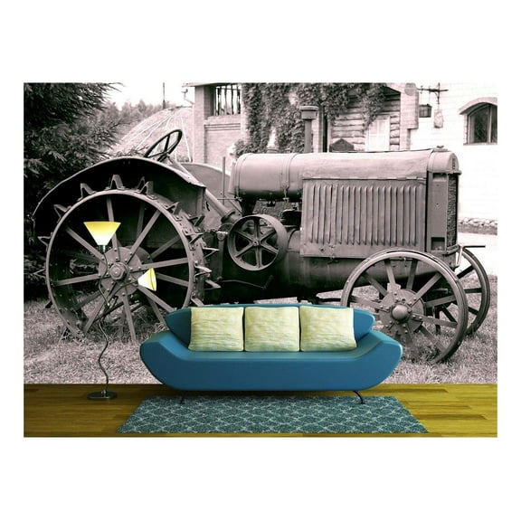 wall26 - Old Tractor with Iron Wheels is Thrown on a Roadside - Removable Wall Mural | Self-Adhesive Large Wallpaper - 66x96 inches