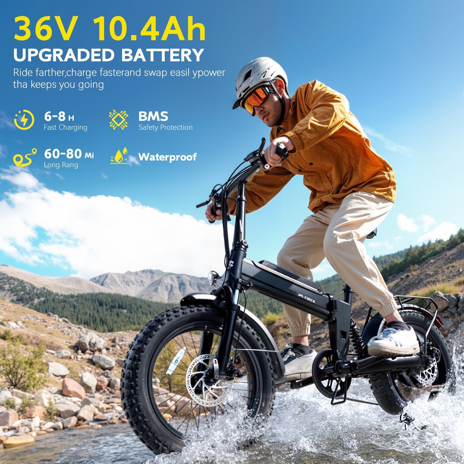 Electric Bike for Adults, Peak 1000W Motor Electric Bicycle, 20" Fat Tire E-Mountain Bike, 10.4Ah Battery UL2849, App Control