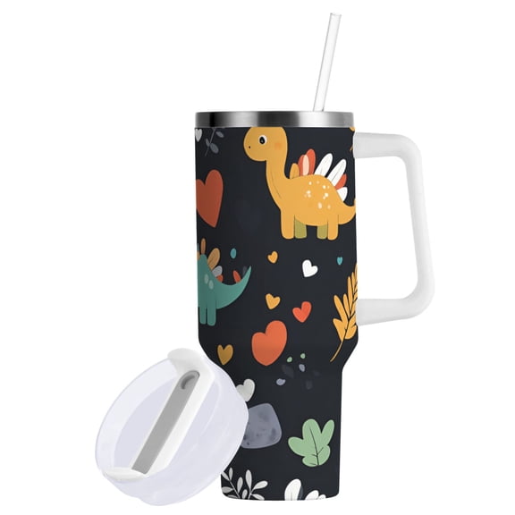 Yayeee 40oz Stainless Steel Tumbler with Straw and Handle Double-Wall Insulated Travel Water Bottle, Cute Dinosaur