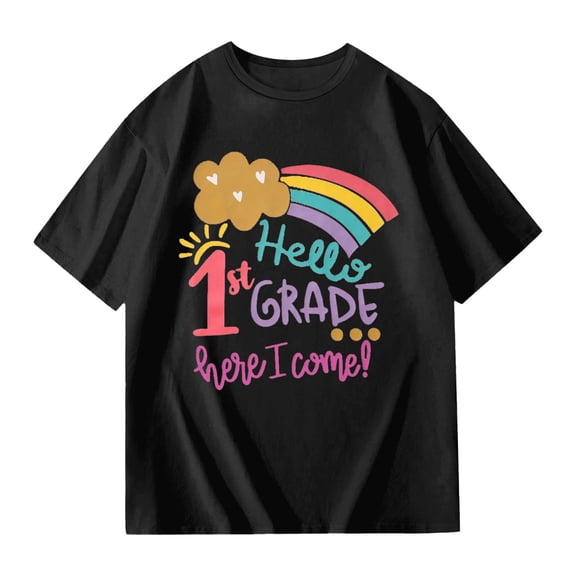 Glisme Toddler Girls Back To School Tees Letter Print Short Sleeve Crew Neck Fall Breathable Girls T-Shirt Size 3-4 Years Black