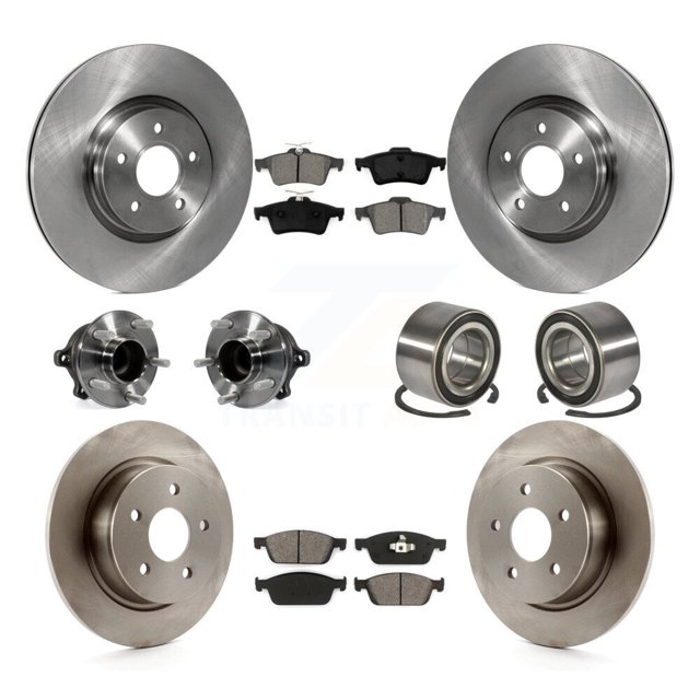 Transit Auto Front Rear Hub Bearing Assembly Disc Brake Rotor and Semi-Metallic Pad Kit (10Pc) for Car 2013-2016 Ford Escape FWD with 2.0L Without Parking Assist Left Right Driver Passenger KBB-106800