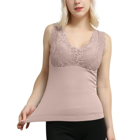 

NECHOLOGY Womens Duds Long Sleeve Sleeveless Thermal Shirts For Women With Built In Bra V Neck Fleece Thermal Tops Mens Shirt Beige One Size