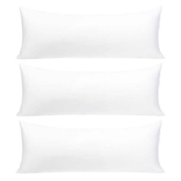3 Pack 100 Cotton Body Pillow Cases Covers with Zipper, 20" x 48", White