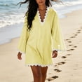 thumbnail image 6 of XuJwPNcy Womens Summer Dresses Long Sleeve Ruffle Hem Mini Dress V Neck Striped Loose Dresses Fashion Casual Outfits, 6 of 7