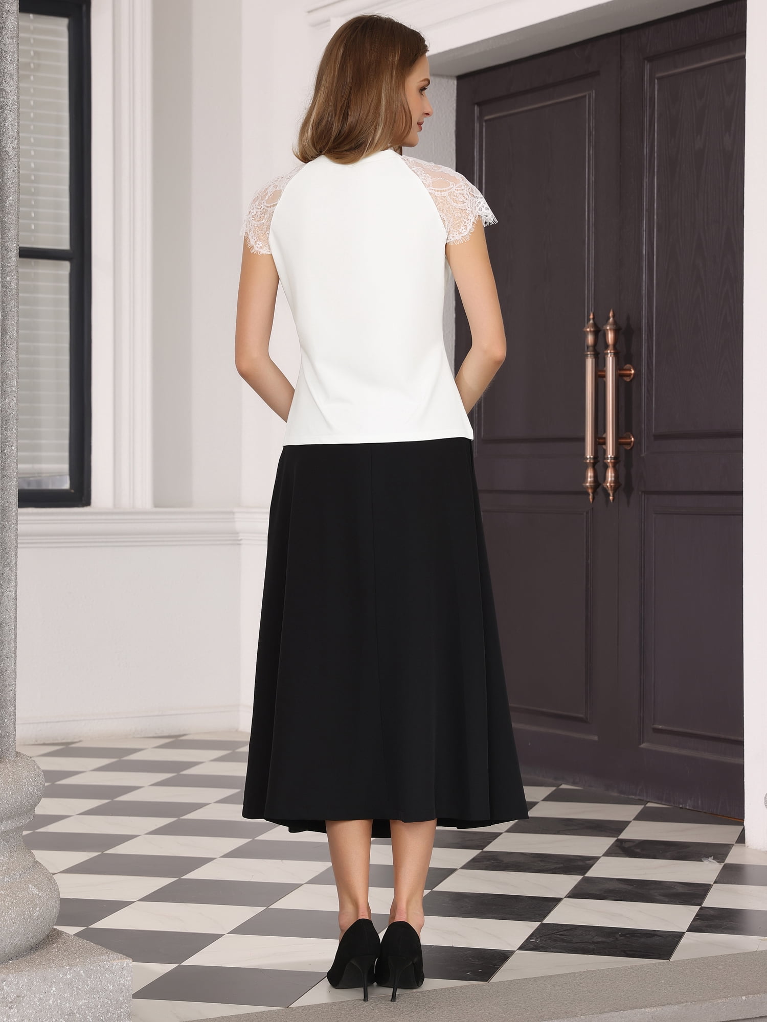 DARING DIVA Women's Lace Short Sleeve Tops 2026 Casual Summer Blouse Tee Shirt M White