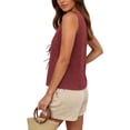 thumbnail image 5 of Womens Tops Solid Color Deep V-Neck Tank Top with Floral Cutout and Tie-Front Detail Boho Style Elegant Minimalist Casual Daily Wear Business Versatile, 5 of 7