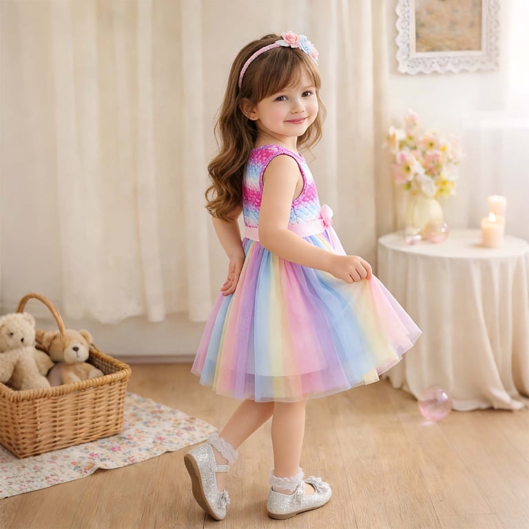 size 5 princess dress Little Girls Spring Dress Gradient Scale Pattern Forbirthday Wedding  Princess Dress For Girls Size 5-6T