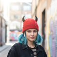thumbnail image 7 of Unisex Knitted Beanie Hat, Devil Horns Knitted Hat, Halloween Distressed Skull Cap Funny Hip Hop Hat Windproof Warm Winter Yarn Hat For Men Women (Red), 7 of 7