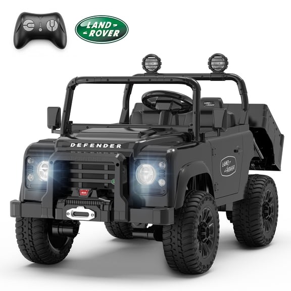 SaveJoy Licensed Land Rover Defender 24V 2-Seater Ride-On, 4WD 400W Electric Truck with Motorized Dump Bed & Remote, Black