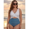 thumbnail image 6 of MOYIKO One Piece Swimsuits for Women Tummy Control High Waisted Bathing Suit Sexy V Neck Wrap Tie Back 1 Piece Swimsuit, 6 of 7