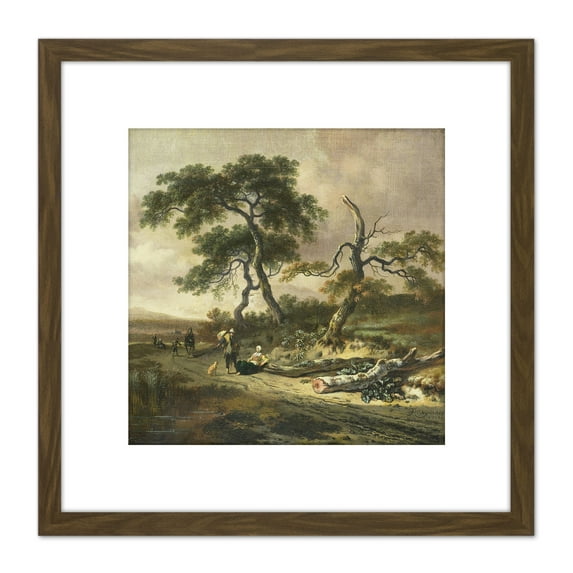 Wijnants Landscape With Peddler 8X8 Inch Square Wooden Framed Wall Art Print Picture with Mount