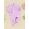 thumbnail image 3 of FEORJGP Infant Boys Girls Pajamas Newborn Baby Footie Jumpsuits Long Sleeve Zip Up Rompers Solid Color Crew Neck Bodysuit Loose Casual Daily Clothes Little Boy Girl Loungewear, 3 of 9