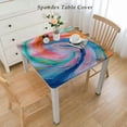 thumbnail image 2 of HAOXIT Decorative Elastic Edged Square Fitted , Look Flowing Colors Polyester Fitted Table Cover for Parties,Weddings,Kitchen Fit Square Table White, 2 of 7
