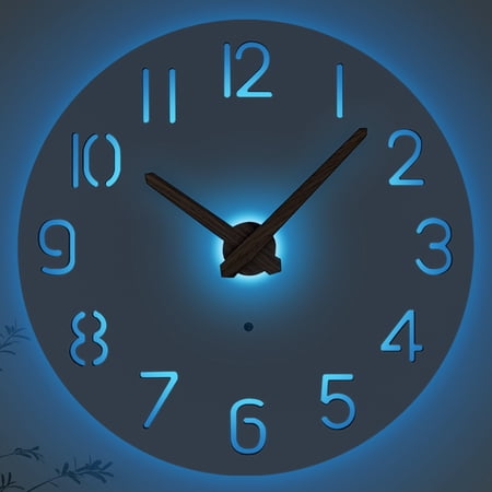 JoFomp LED Wooden Wall Clocks Battery Operated, 10 Inch Silent Wall Clock Glow in Dark, Sound Control Night Light Wall Clocks for Living Room Decor, Light Up Wall Clock for Bedroom, Hollow Design
