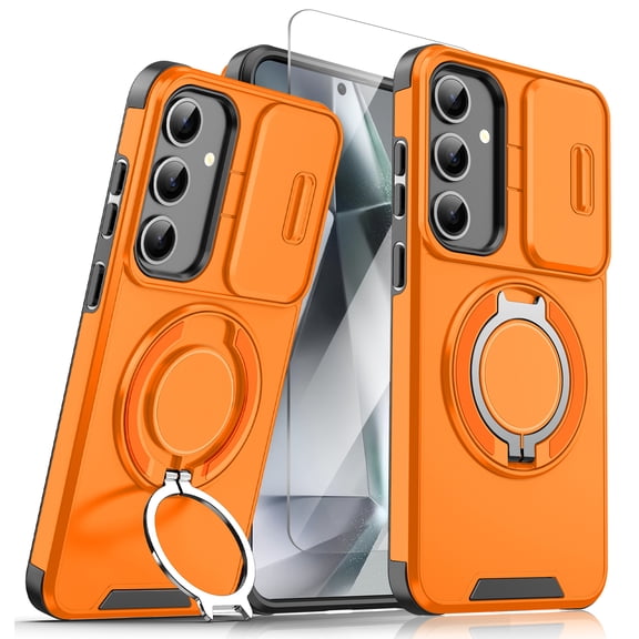 Allytechgroup for Samsung Galaxy A26 5G Case with Stand, [Slide Camera Cover] with 1X Screen Protectors Heavy Drop Shockproof Protective Cover for Samsung Galaxy A26 5G Women Men, Orange
